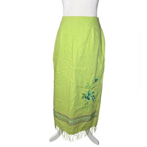 Linen-Blend Lapis Maxi Skirt Embroidered Fringe 6